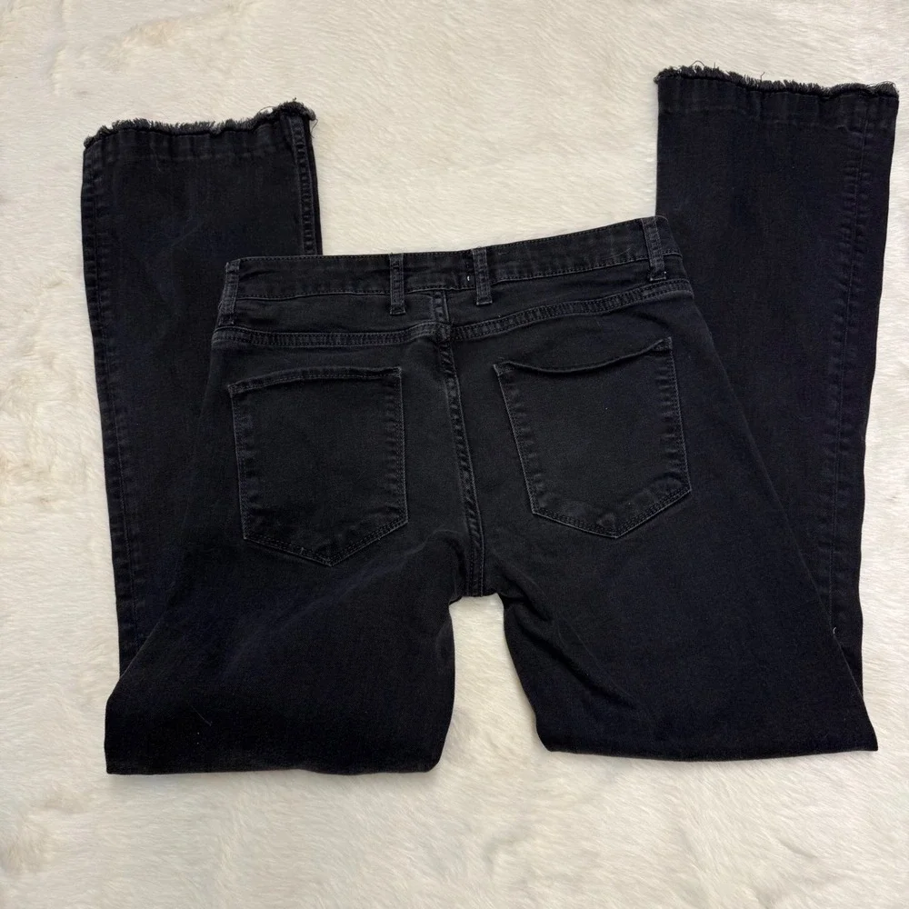Sandro Paris Black Flared Raw‎ Hem Denim Jeans Size 40 Frayed Edge Pants